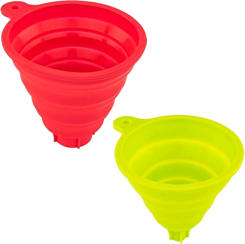 Southern Homewares Silicone Collapsible Funnel Set, Wide & Narrow Tips, Dishwasher Safe, Ideal for Oil Bottles, Canning Jars, and Liquid Transfer, Red/Green, 2-Pack