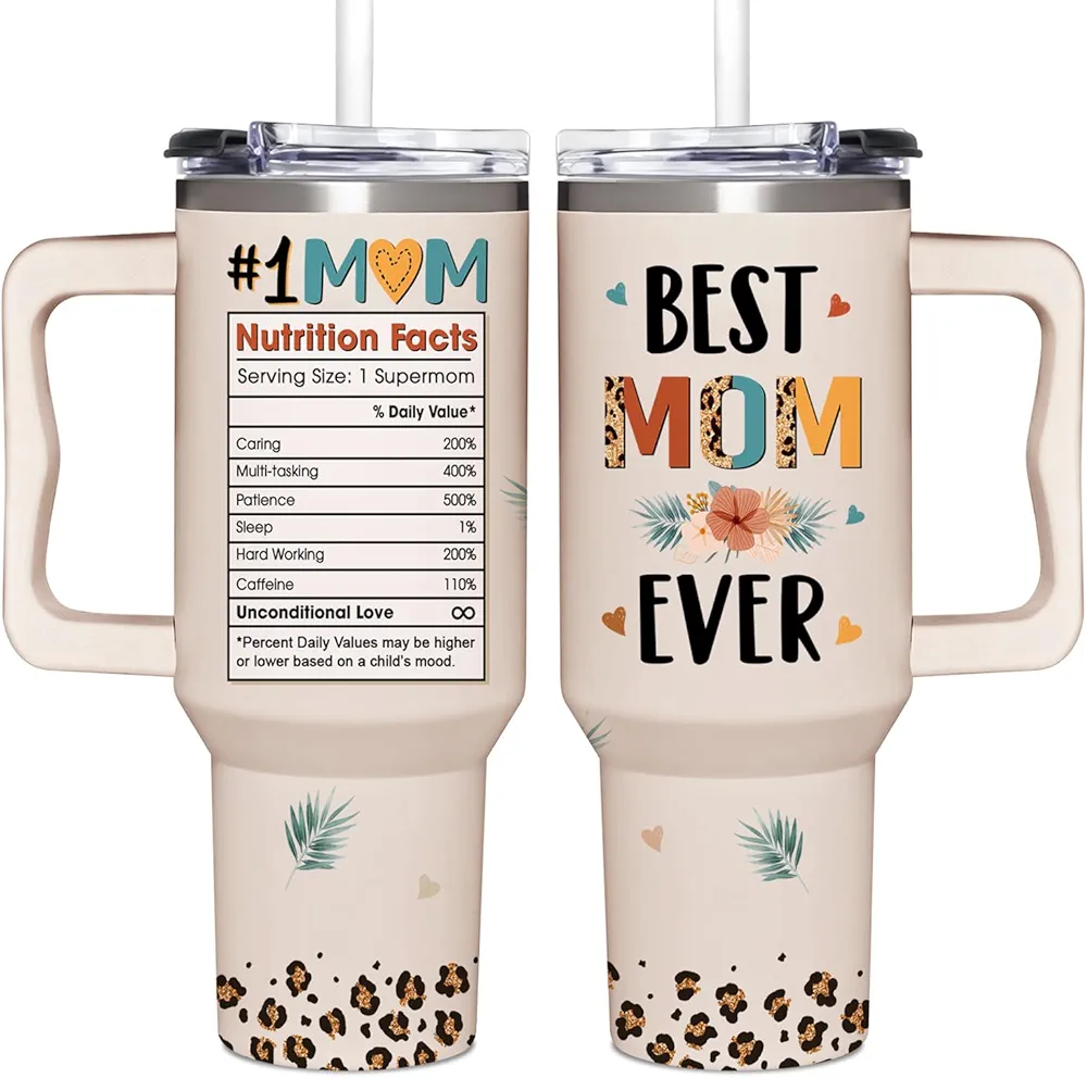 Best Mom Ever Gifts - Christmas Gifts For Mom From Daughter, Son - Birthday, Mothers Day, Christmas Presents For Mom - New Mom Gifts For Women - 40oz Tumbler With Handle Straw