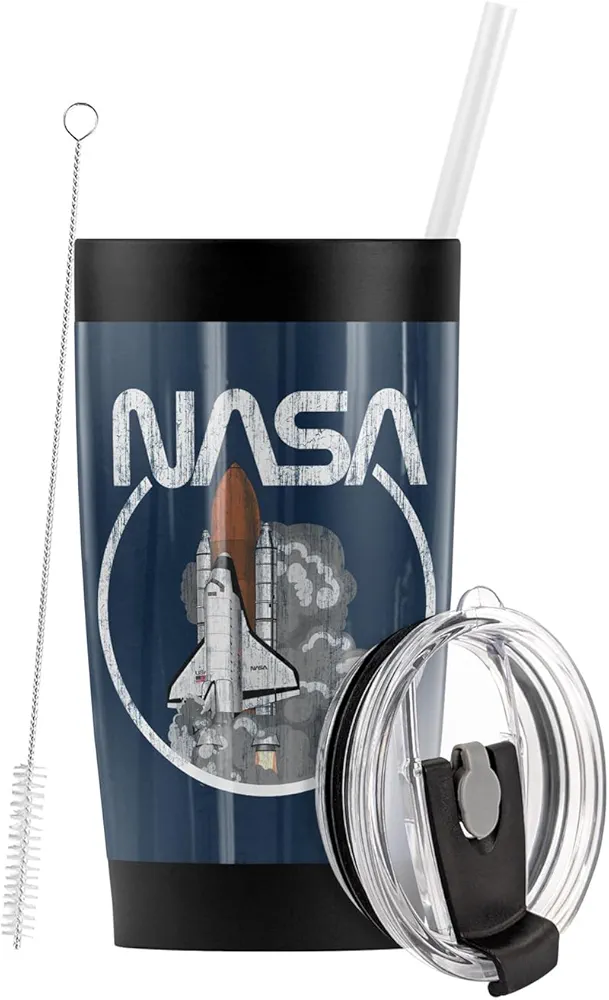 LOGOVISION NASA Space Shuttle Stainless Steel Tumbler with Straw and Flip Lid 20 oz Vacuum Insulated & Double Wall with Leakproof Dual Lid | Great for Iced Coffee and Hot Beverages