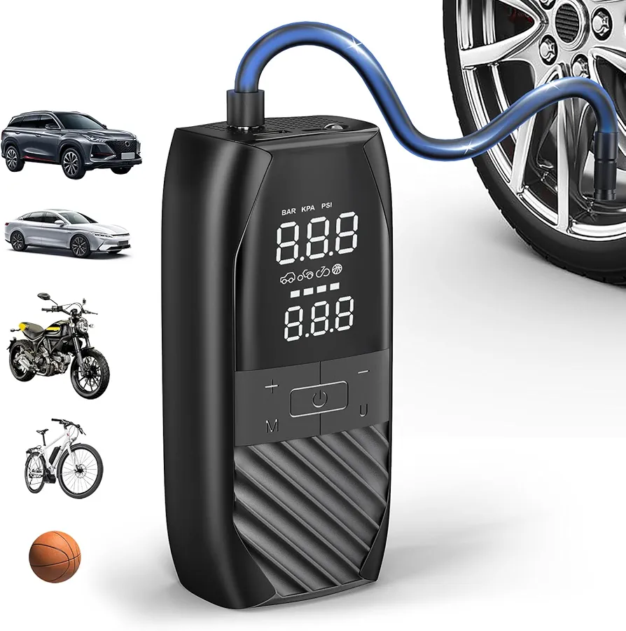 Tire Inflator Portable Air Compressor 150 PSI Car Tire Air Pump, Electric Portable Tire Pump with Digital Pressure Gauge, 2X Fast Inflation for Car, Motorcycle, Bike, Ball