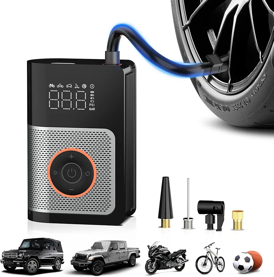 Tire Inflator Portable Air Compressor, 160 PSI Portable Tire Inflator for Car, Car Tire Air Pump Portable with Tire Pressure Gauge, Portable Air Compressor for Car Tires, Motorcycle, Bicycle and More