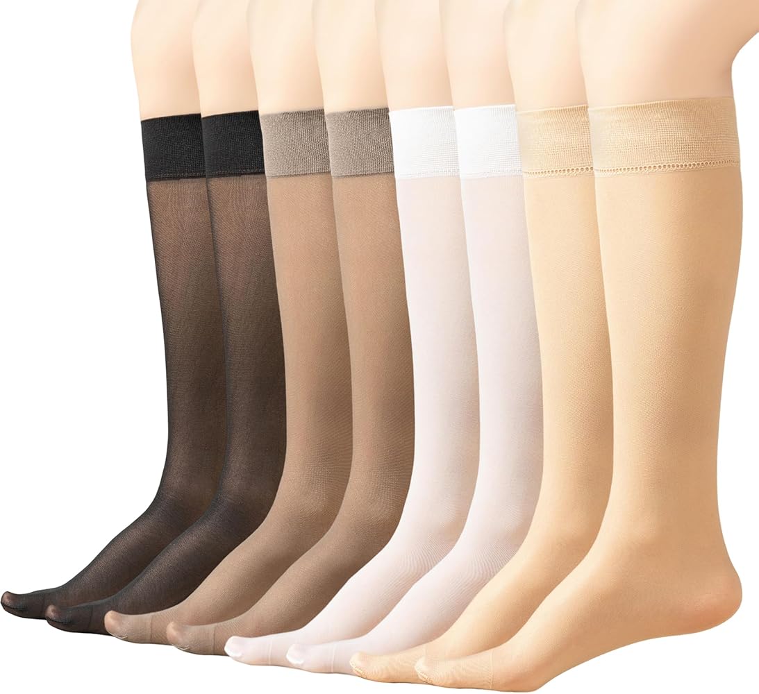 Mcool Mary 12 Pairs Womens Nylon Knee High Stockings Ultra Thin Calf High Silk Socks for Women