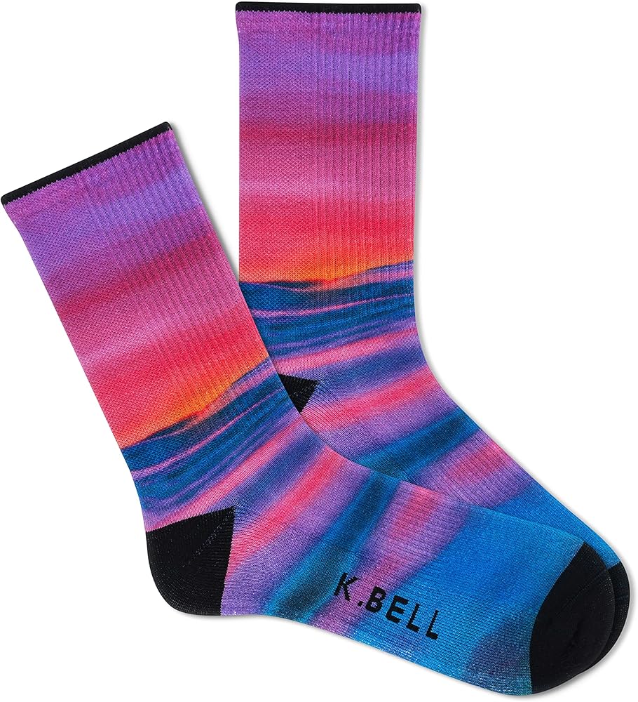 K. Bell Women's Sunset Waves Crew Socks 1 Pair, White, Women's 9-11