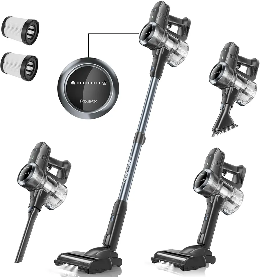 FABULETTA Cordless Vacuum Cleaner for Home, Powerful Stick Vacuum, 50Min Rechargeable Battery, Brushless Motor, LED Display, Hepa Filter, 6 in 1 Lightweight Vacuum for Hard Floors Carpet Pet Hair Car