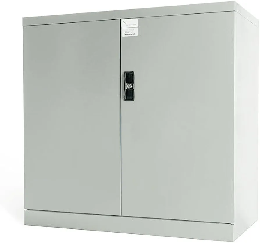 Metal Storage Cabinet with Door Wardrobe and Magnetic Closure Garage Storage Cabinet, Offices and Warehouses, Secure Utility Organization, 39'' High Adjustable Shelves, Gray