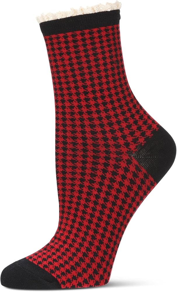 MeMoi Women's Houndstooth Lace Cuff Crew Socks