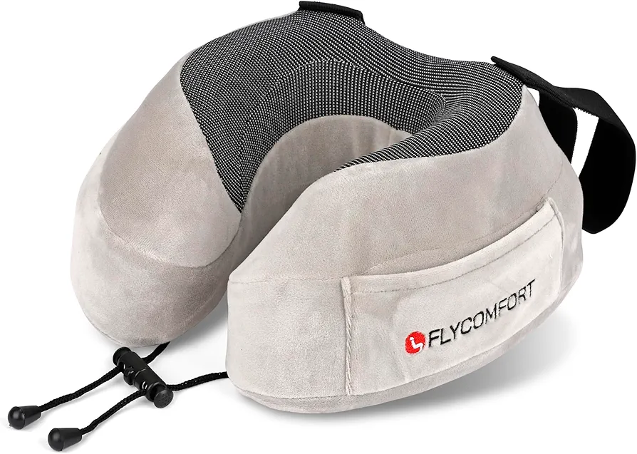 In Flight Neck Pillow Adult Support for Comfort Plane Sleep - Premium Memory Foam 360 Degree Wrap Around Neck Pillow for Airplane Travel, Car and Long Traveling Journeys - Adjustable Design, Plush Fit