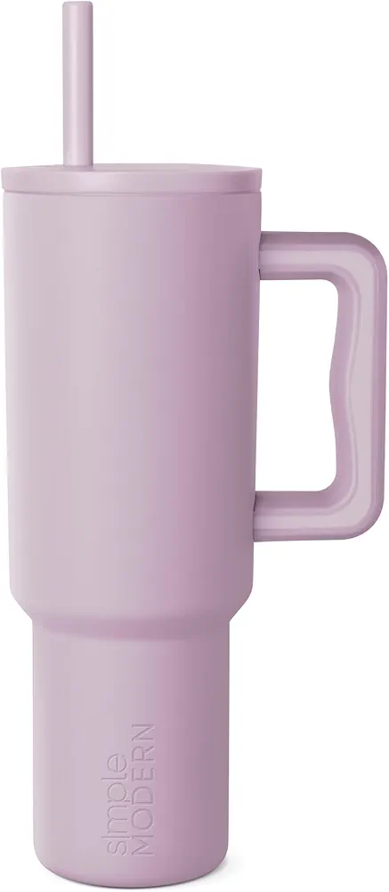 Simple Modern 40 oz Tumbler with Handle and Straw Lid | Leak-Proof Insulated Stainless Steel Water Bottle Travel Mug Cupholder Use | Gifts for Women Men Him Her | Trek Signature | Lavender Mist