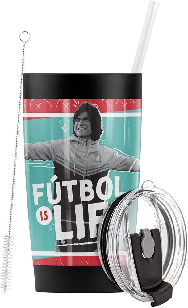 Ted Lasso OFFICIAL Futbol Is Life Stainless Steel Tumbler with Straw and Flip Lid 20 oz Travel Mug/Cup, Vacuum Insulated & Double Wall with Leakproof Dual Lid