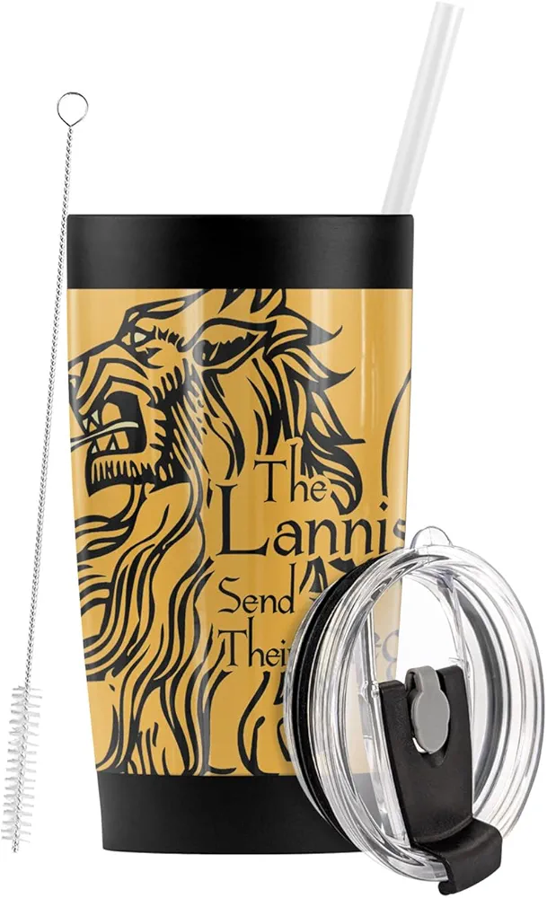 Logovision Game of Thrones The Lannisters Send Their Regards Stainless Steel Tumbler with Straw and Flip Lid 20 oz Travel Mug/Cup, Vacuum Insulated & Double Wall with Leakproof Dual Lid