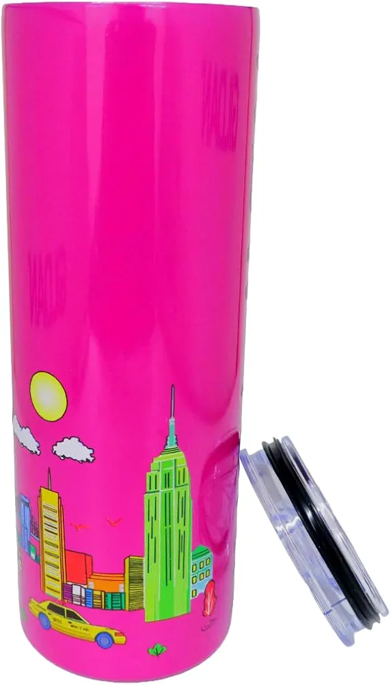 Vacuum Insulated Tumbler with Straw and Flip Lid Stainless Steel Water Bottle Iced Coffee Travel Mug Cup 15oz Gift Box Skyline Map (NEW YORK) NY