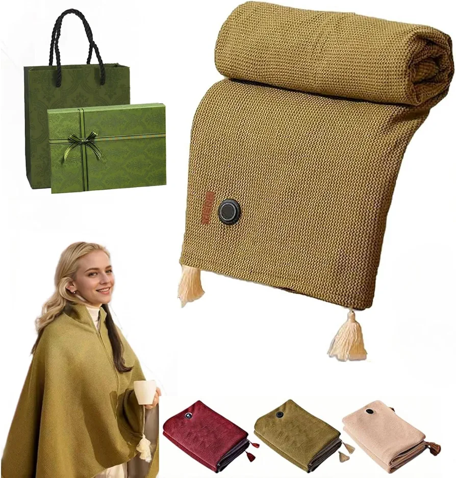 Portable Heated Shawl Wraps for Women, Portable Soft Zipper Electric Heated Blanket Shawl, Women Heated Graphene Warming Blanket, Heating Portable Soft Zipper Heated Shawl Wraps for Women