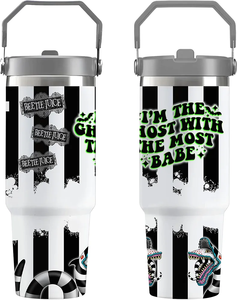 Beetlejuice Tumbler with Handle, Beetlejuice Tumbler with Handle, Beetlejuice Cup, Horror Cups, Horror Tumbler, Horror Movie Tumbler, Halloween Tumbler with Handle,40oz Halloween Flip Straw Tumbler 31
