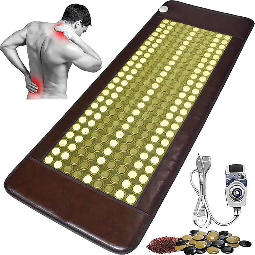 A,80 * 190cm,ICEMOB Full Body Massage Mat with Heat,Natural Jade Electric Heating Mat,Infrared Heating Pad,Graphene Mattress,Adjustable Temperature and Auto-Shut