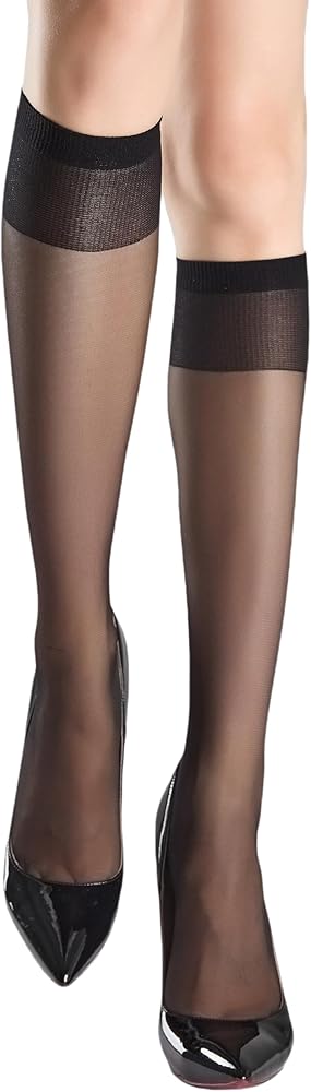 leg elegant Sheer Knee High Stockings for Women, 6 Pairs Nude and Black Knee High Reinforced Toe Nylons Pantyhose for Women