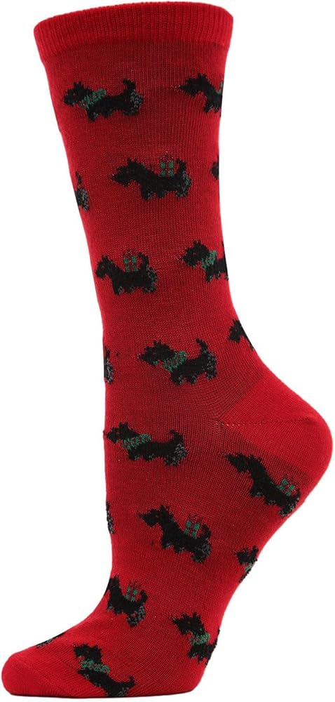 MeMoi Women's Holiday Scotties & Presents Crew Socks