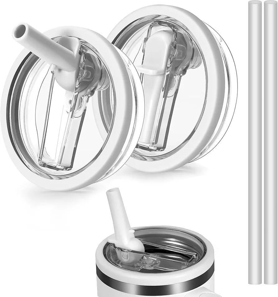 2 Pack 40oz Tumbler/Stanley Lid Replacement-Stanley Lid 40 Oz-Stanley Cup Accessories-Leak Proof Lid-Spill Proof Tumbler with Straw-Stanley Straw Cover-Hydrojug (White)