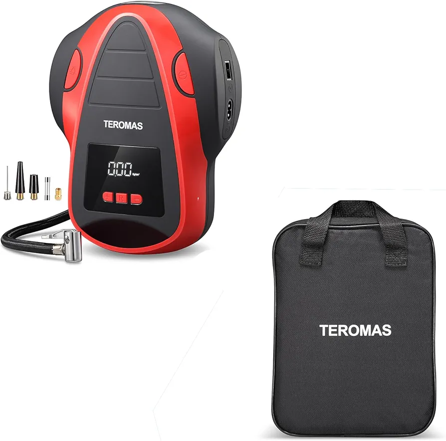 TEROMAS AC/DC 2-in-1 Tire Inflator - Portable Air Compressor, Air Pump for Car Tires and Tire Inflator Storage Bag Carrying Case