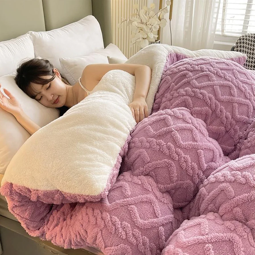 Comforter - Fleece Comforter King Breathable and Soft - Warm and Cozy Queen Fluffy Comforter Set - Jacquard Comforter Set All-Season Versatility