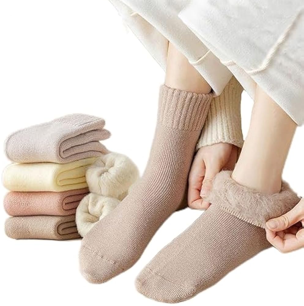 3 Pairs of Wool Socks, Women's Winter Fleece Socks, Thickened Warm Tube Autumn and Winter Super Thick Stockings