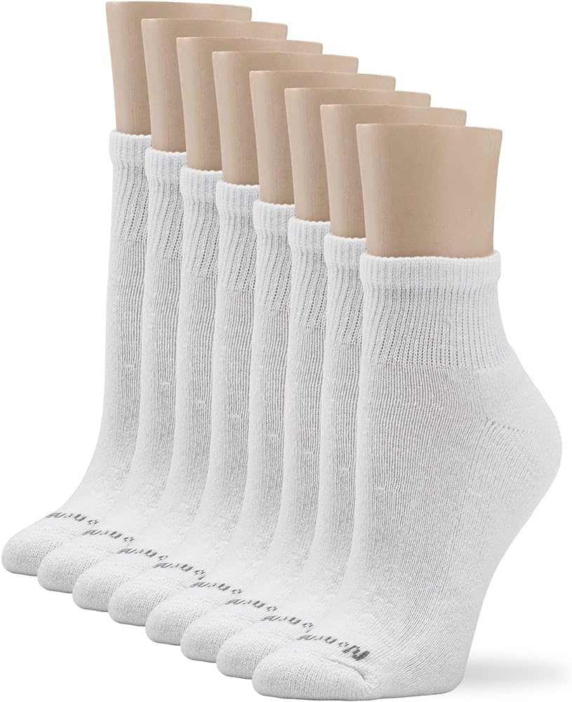 No nonsense womens Cushion Quarter Top 8 Pair Pack Liner Socks, White, One Size US