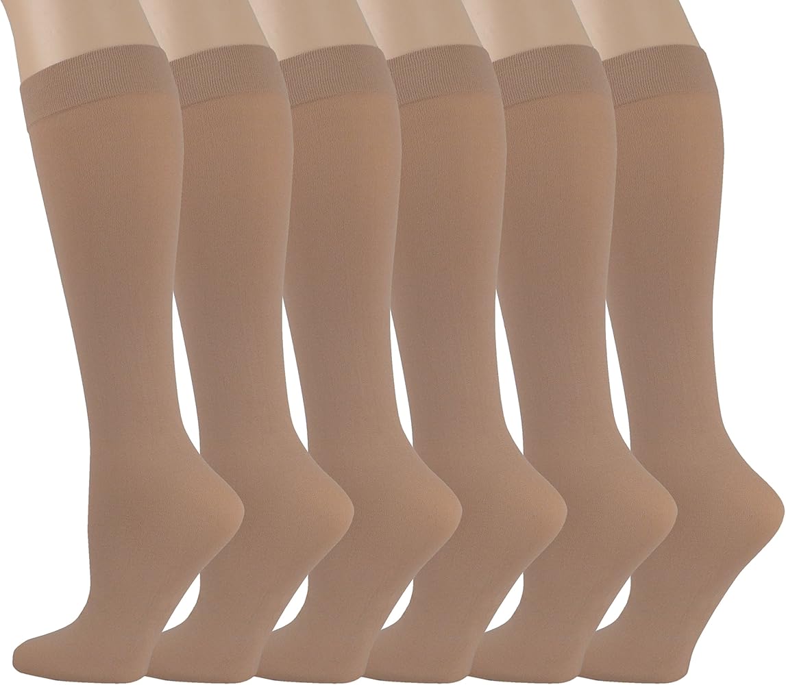 6 Pairs Pack Women Stretchy Spandex Trouser Socks Opaque Knee High (Beige)