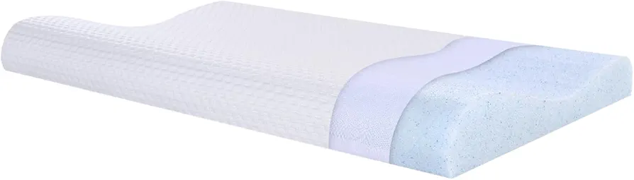 SUQ I OME Slim Sleeper-Gel Thin Memory Foam Pillow for Sleeping,Contour Thin & Low Cervical Profile,for Neck Pain, Stomacher, Back and Side Sleeper，Soft (23.6x13.7x2.4/1.9 inch, White)
