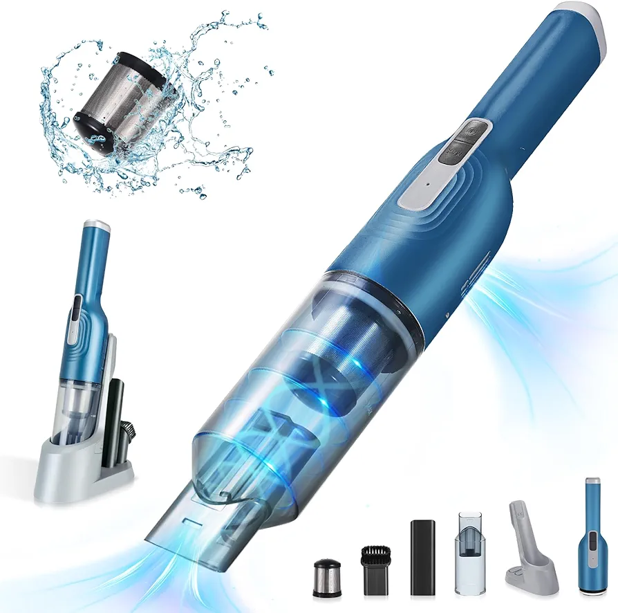 Hand Vacuum, Advanced Clean Cordless Handheld Vacuum, Compact Home and Car Vacuum with Crevice Tool, Lightweight & Portable, 11000Pa, One-Touch Empty for Car & Home,Mattress, Blue
