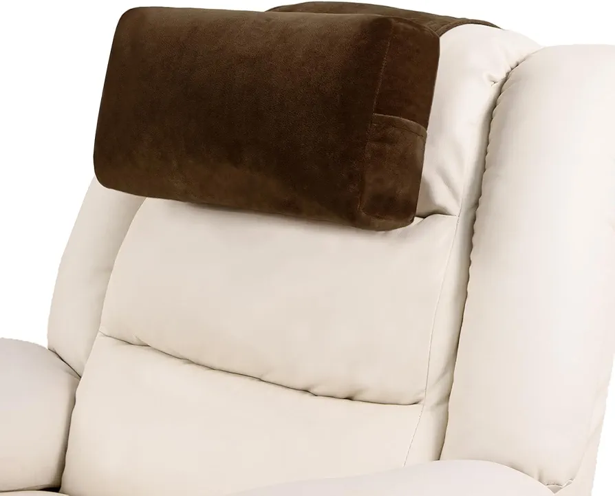 Neck Pillow for Recliner, Memory Foam Non-Slip Head Neck Support Pillow for Sitting, Chair, Couch, Sofa, Adjustable Velvet Headrest Cushion, Brown