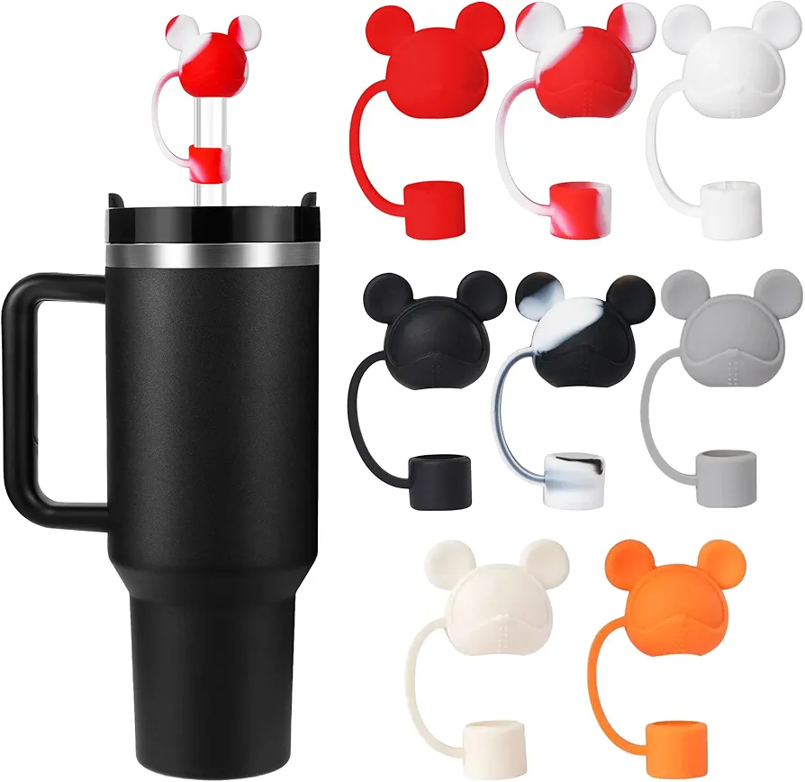 Silicone Straw Toppers 8 pcs Straw Cover Cap for Stanley Cup 30 & 40 oz, 10mm/0.4in Mouse Straw Covers for Tumbler Stanley Cup accessories Reusable Straw Tips Lids Dust proof Leak proof