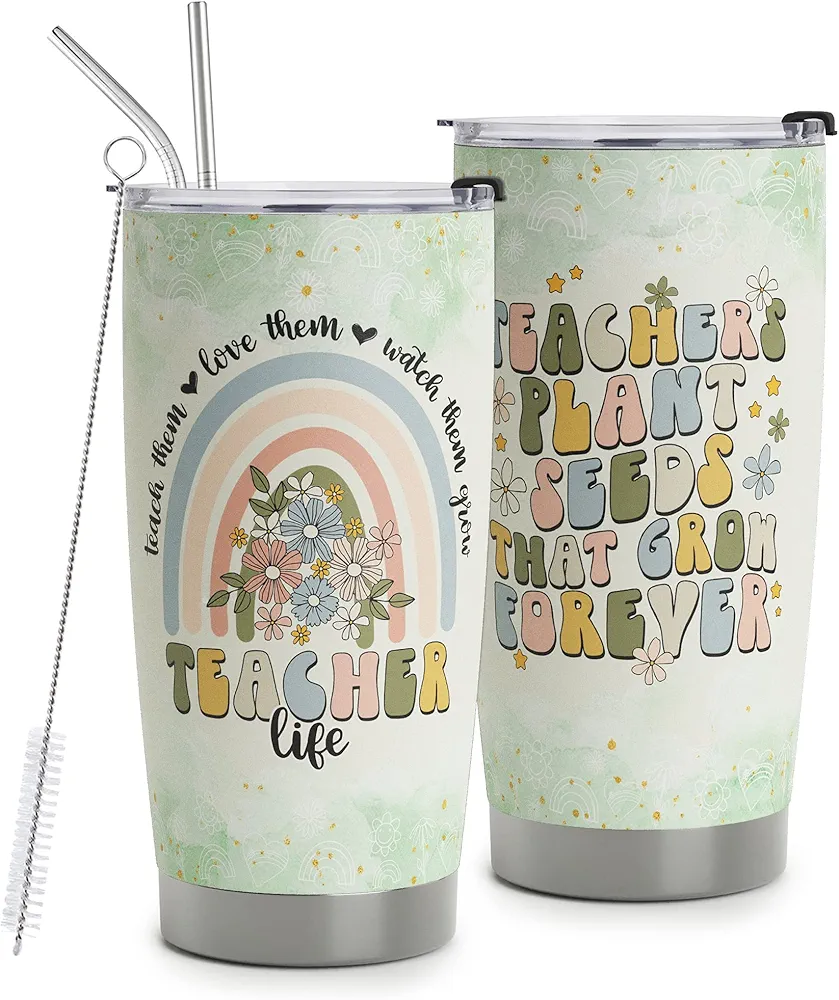 Teacher Appreciation Gifts - Best Teacher Gifts for Women - Thank You Gifts Back to School - Christmas Gifts for Teacher - Teacher Coffee Mug Stainless Steel Tumbler with Lid And Straws 20oz