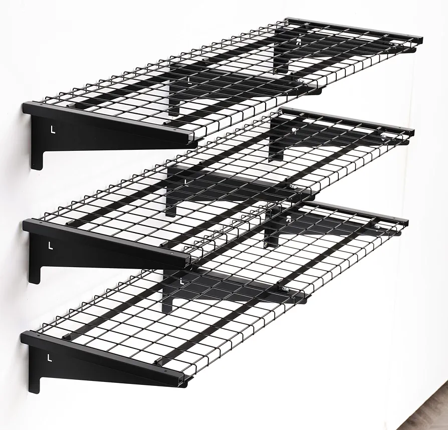 3 Tier 1.3x4ft Garage Shelving Wall Mounted,Loads 900 lbs Heavy Duty Garage Wall Shelving,15.6-inch-by-48-inch Metal Wall Shelf,Sturdy Shelf for Wall Storage,Black