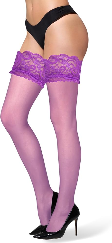 Violet Mist Women Sexy Sheer Thigh High Stockings Girls Lace Top Nylon Pantyhose Silk Lingerie Hosiery Christmas Gifts