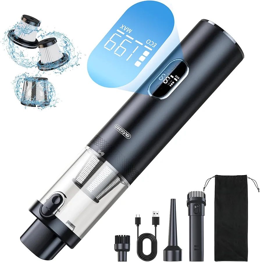 Handheld Vacuum Cordless 15000Pa Powerful Suction, Portable 4-in-1 Car Vacuum Cleaner with LED Display&Light, Multi-Nozzles for Car Interior Home Cleaning
