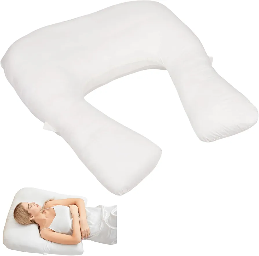 FangKAII U Shaped Pillow –Shoulder Pillow for Head, Neck, Shoulder, and Arm Support – Side Sleeper Pillows for Adults with Removable Cotton Cover, White