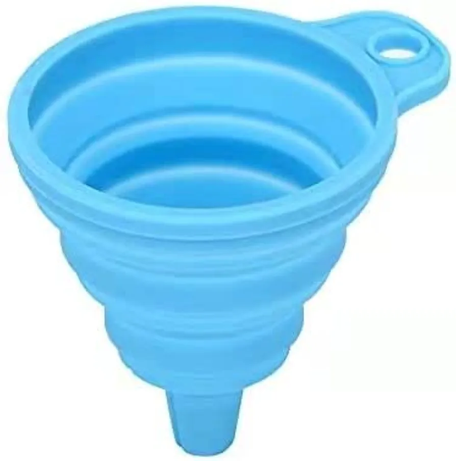Collapsible Silicone Funnel Set, Flexible Foldable Funnel for Kitchen, Water Bottle, Essential Oils, Liquid and Powder Transfer, Food Grade Folding Funnel (blue)