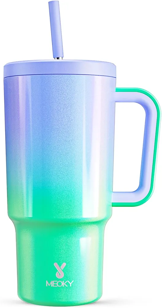 Meoky 30 oz Tumbler with Handle, Tumbler with Lid and Straw, Insulated Stainless Steel Travel Mug, 100% Leak-proof, Cupholder Friendly, Keeps Cold for 24 Hours or Hot for 8 Hours (Fairyland)