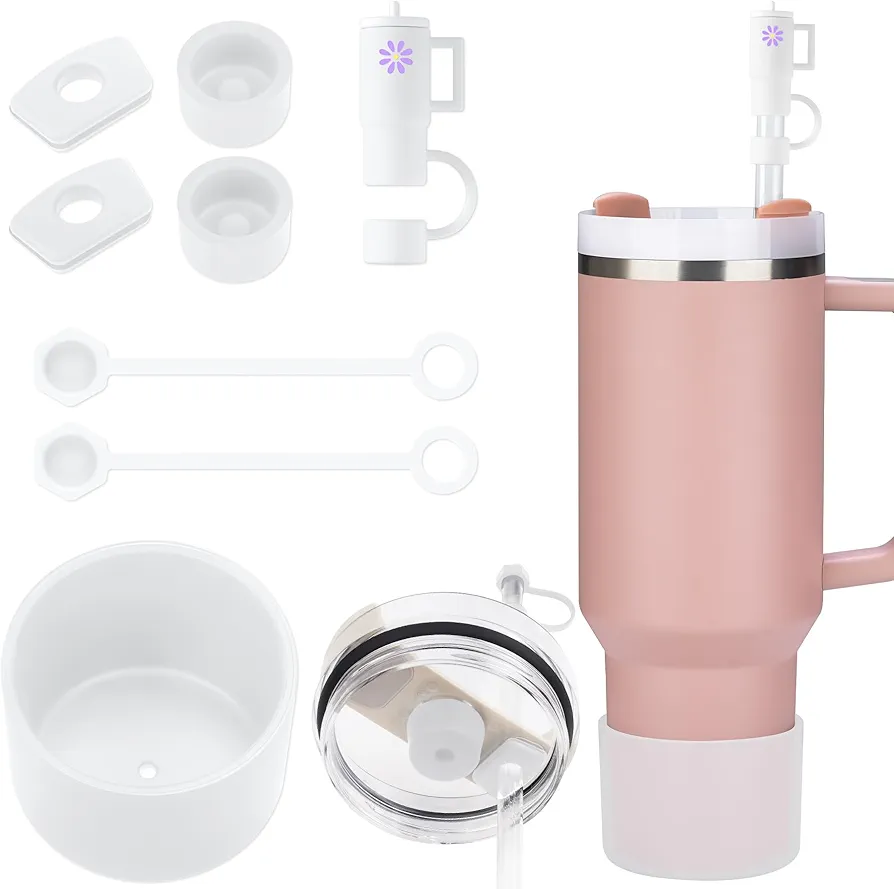 NiHome Accessories Kit Fit for Stanley Quencher Tumbler 40oz, Silicone Leak-Proof Plugs, Straw Lids Cover, Bottom Protector/Protective Boots, Dishwasher Safe, Durable, Non-Slip for Outdoor Use (Clear)