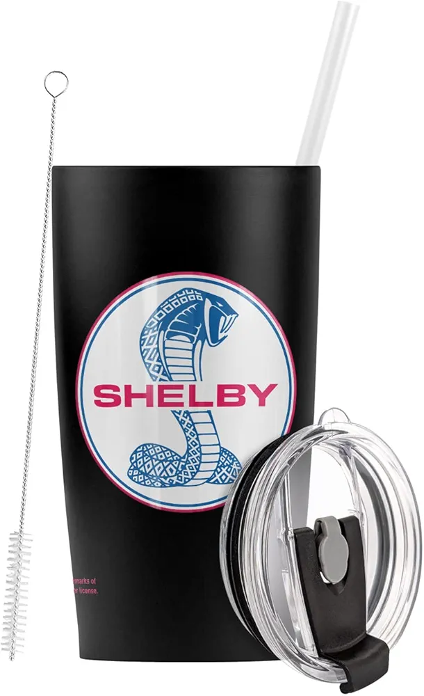 Shelby Cobra OFFICIAL Logo Stainless Steel Tumbler with Straw and Flip Lid 20 oz Travel Mug/Cup, Vacuum Insulated & Double Wall with Leakproof Dual Lid