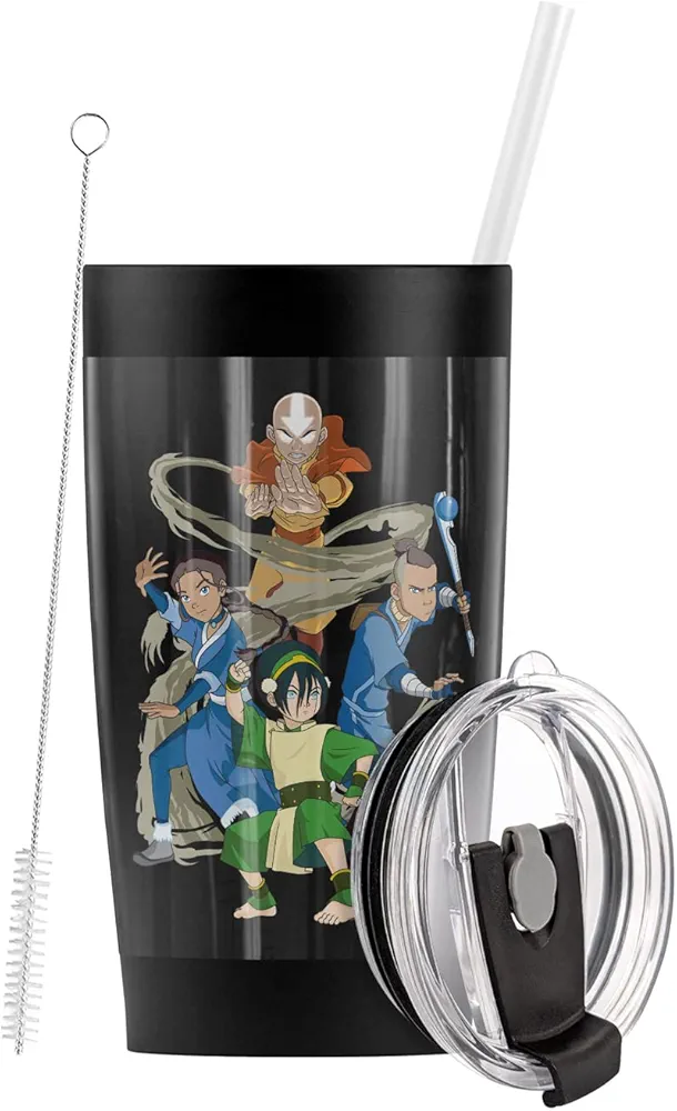 Logovision Avatar The Last Airbender Team Avatar Elements Stainless Steel Tumbler with Straw and Flip Lid 20 oz Travel Mug/Cup, Vacuum Insulated & Double Wall with Leakproof Dual Lid
