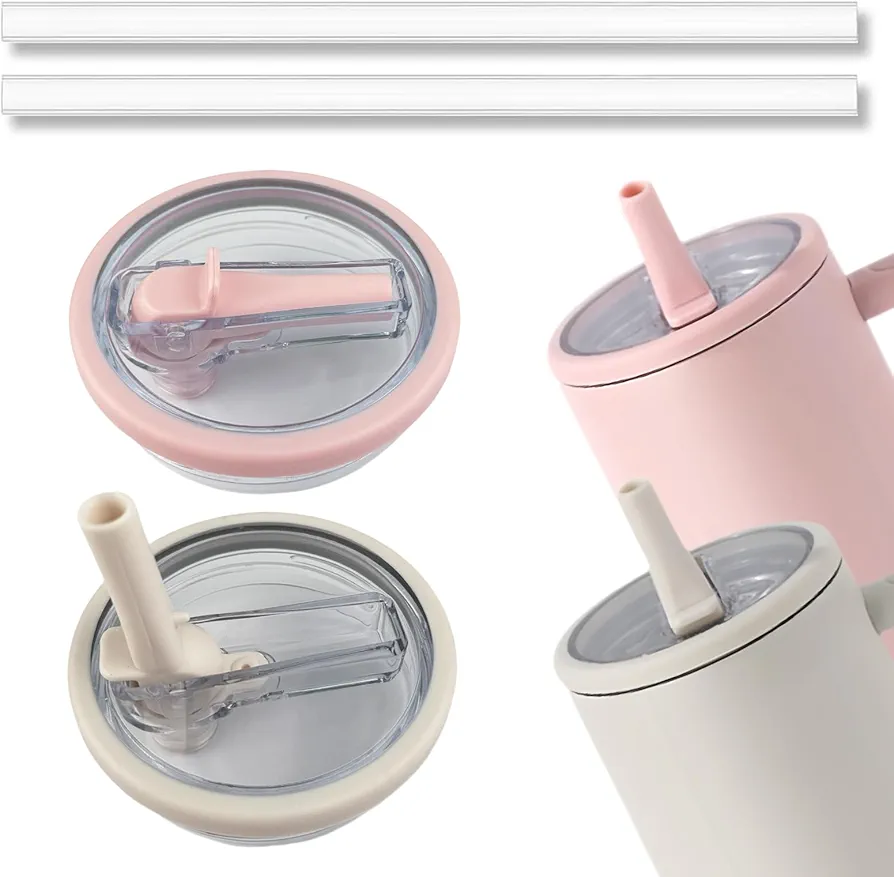 2 Pack 40 oz Tumbler Lid Replacement, Leak-Proof Splash Resistant Flip Tumbler Lids, Easy Handing Perfect Fit Cup Lid, Reusable Tumbler Cover for 40 oz Tumbler (Cream White+Pink)