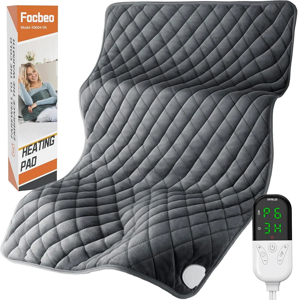 King Size Heating Pad for Back Pain & Period Cramps Relief Extra Large Electric Heating Pad for Body Neck Shoulder Auto Shut Off Heat Pad Temperature Settings Machine Washable Gray (17'' x 33'')