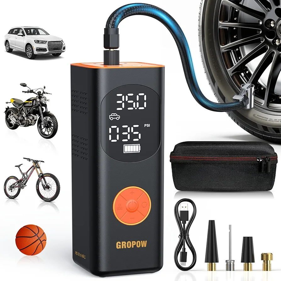 Tire Inflator Portable Air Compressor, Portable Air Pump for Car Tires, 160 PSI, 3X Fast Inflation, One Click Smart Cordless Tire Pressure Pump for Car, Automotive, Motorcycle, Bike and More