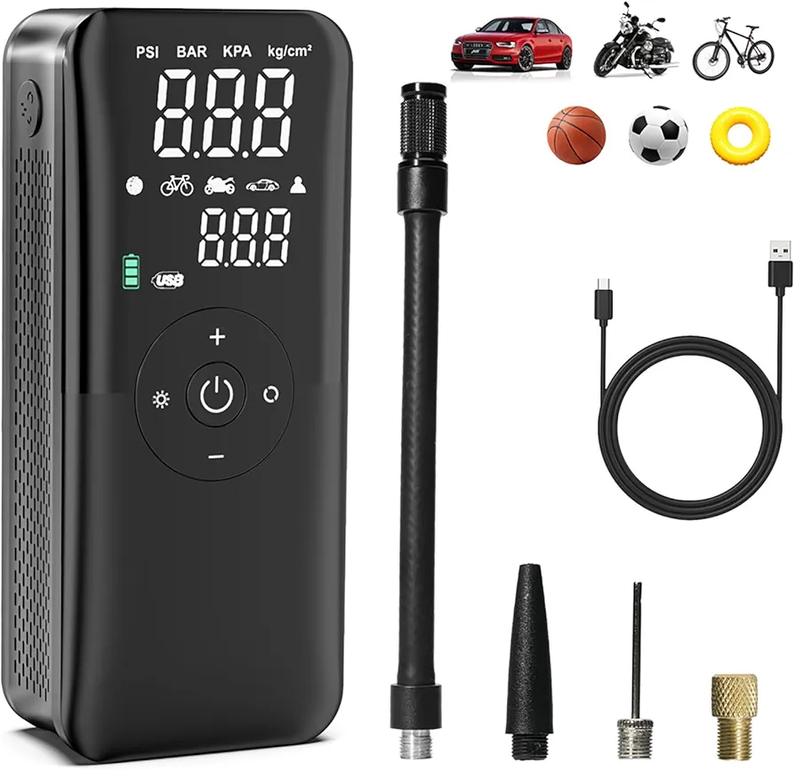 Tire Inflator Update Storage Design Portable Bike Pump Air Compressor for Car 150PSI Cordless Electric Air Pump Rechargeable Tire Pump for Ball