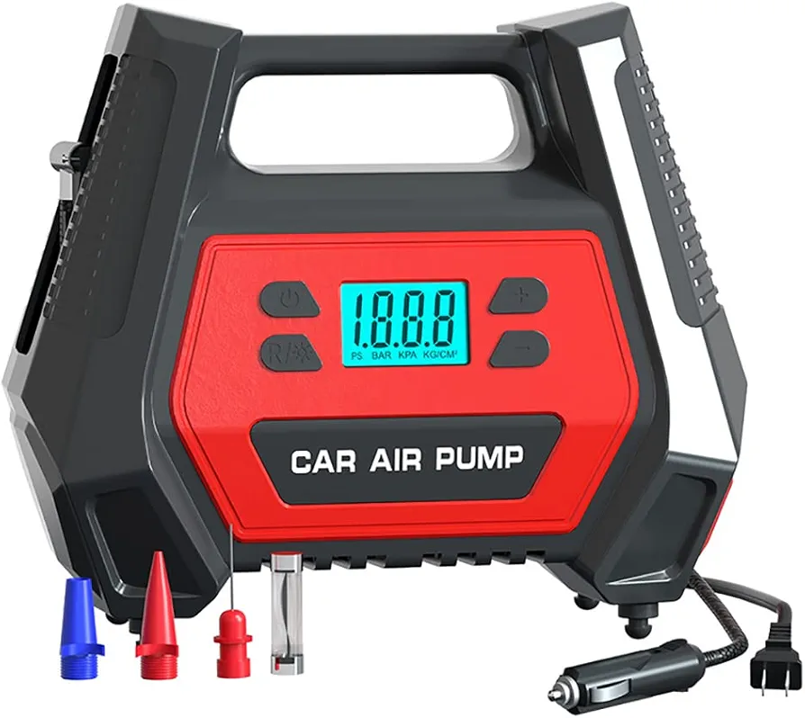 Air Compressor Portable Tire Inflator AC/DC Electric Digital Tire Pump for Car 12V and Home 110V Air Pump with Auto Shut-Off Emergency LED Light for Car Tires Bicycle Balloons Other Inflatables