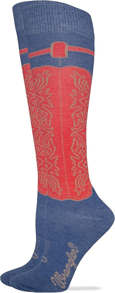 Wrangler Ladies Wild West Boot Knee High Socks, Blue, Med (W 6-9), 1 Pair