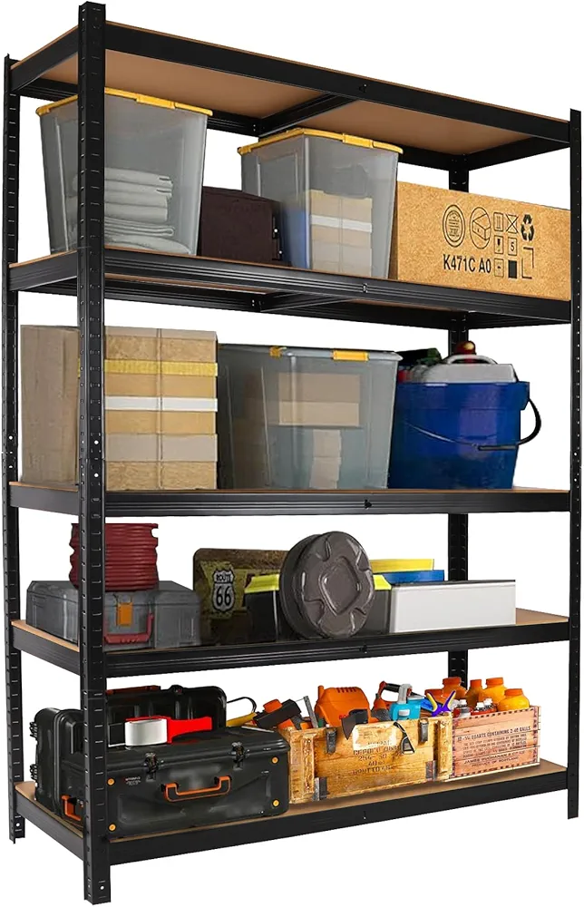5 Tier Large Adjustable Shelving Unit, Metal Garage Storage Shelves with Support Beams, Heavy Duty Storage Utility Rack for Warehouse Pantry, Black 47" W x 17.7" D x 71" H