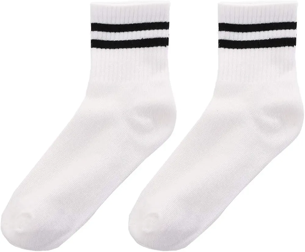 Women Cotton Socks Vintage Cute Socks Female Socks Warm Casual Hosiery Striped Cotton Sports Middle Tube Hosiery(White)