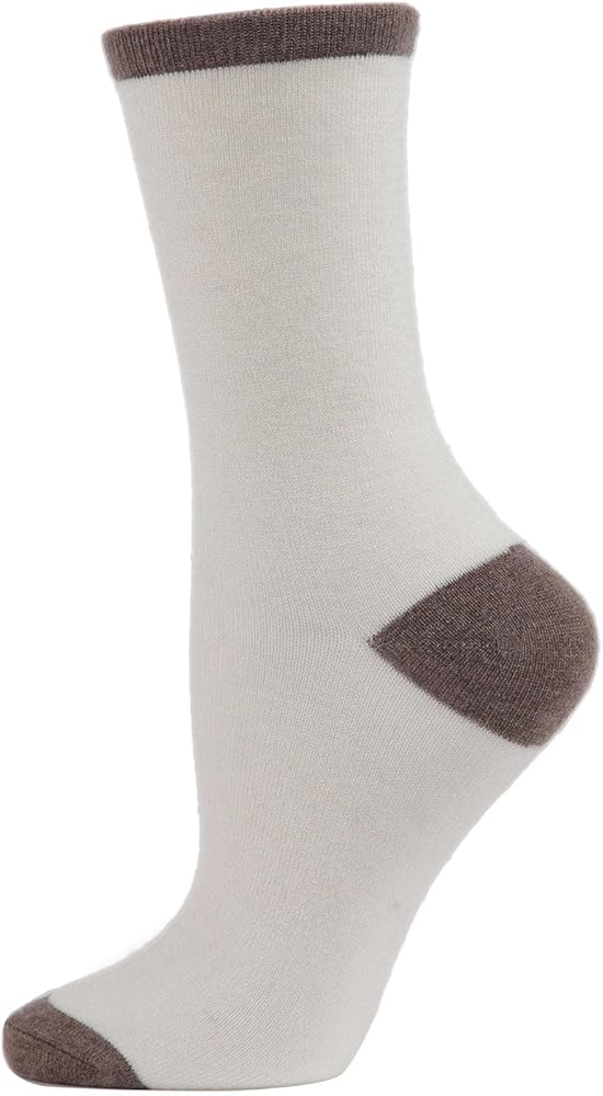 MeMoi Women's Soft Tipped Flat Knit Cashmere Blend Crew Socks