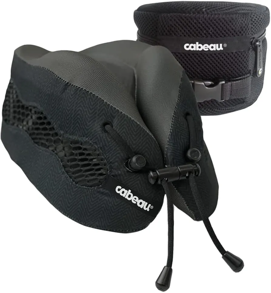 Cabeau Evolution Cool Travel Neck Pillow Cooling Airflow Vents, Memory Foam Neck Support, and Adjustable Clasp - Comfort On-The-Go with Carrying Case - Airplane, Train, Car, and Gaming (Black)